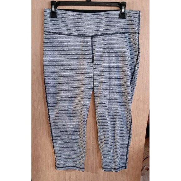 Ideology Womens Striped‎ Cropped Leggings Size-LARGE Color-Black/White Jacquard - Picture 1 of 4